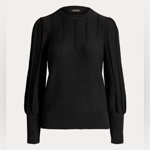 Lauren Ralph Lauren Puff-Sleeve Jumper Large Open Knit Black Pullover Sweater